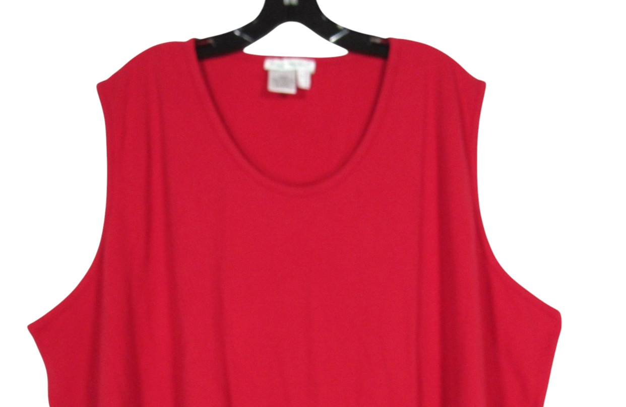 ULLA POPKEN Red TWILL Sleeveless RELAXED FIT Scoop Neck MAXI SHIFT DRESS 28/30