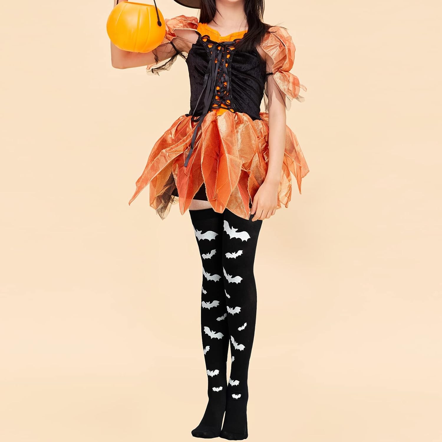 Thigh High Halloween Socks Long Over Knee Spider Bat Stockings 3 Pairs Hosiery