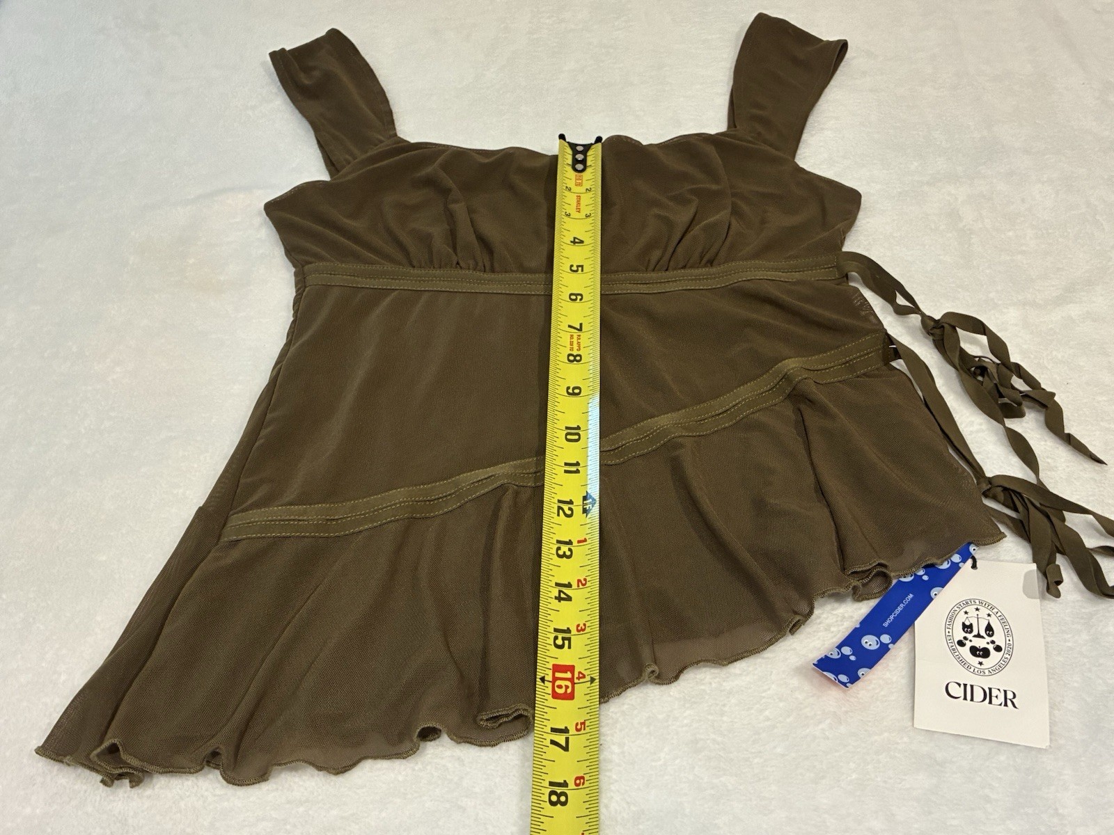 Mesh U-neckline Asymmetrical Ruffle Trim Knotted Tank Medium Fairy Core Festival