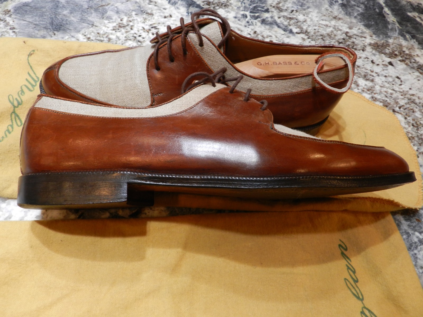 RARE Mezlan Naples brown men’s shoes with linen trim