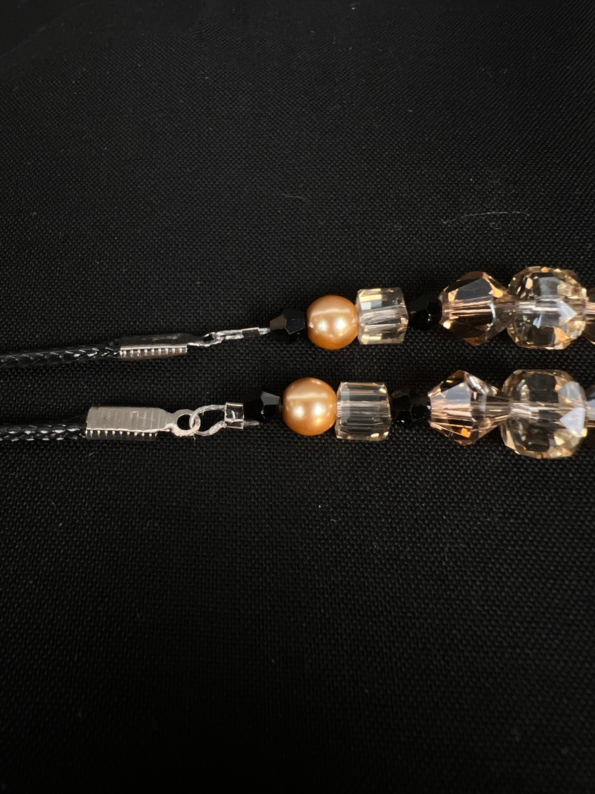 Handmade Eyeglass Chain: Crystal Glass Beads, Beige, Black, Neutral