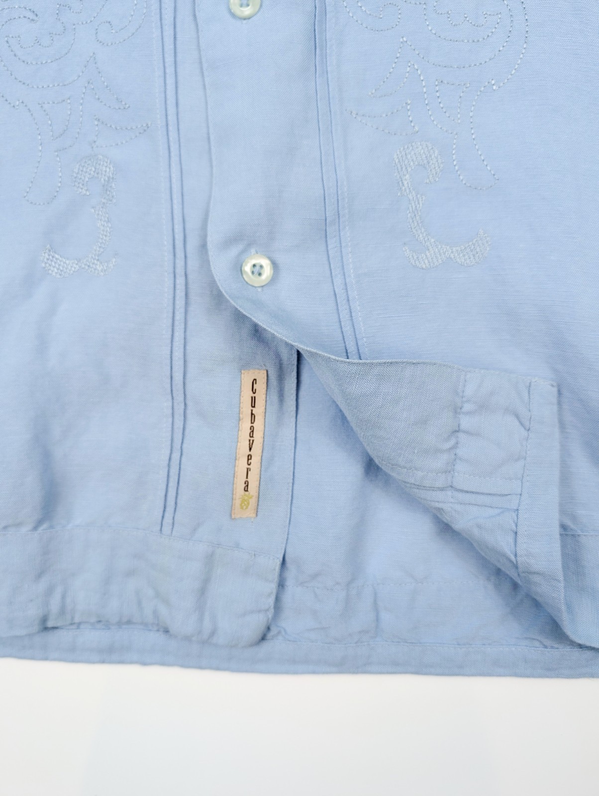 Cubavera Herencia Heritage Fit Blue Button S/Sleeve Guayabera Men’s Size L NWOT