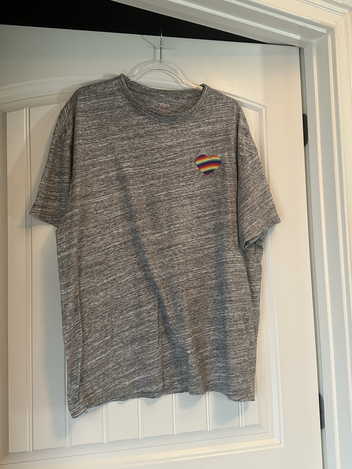 Victoria’s Secret PINK Marled Gray Pride Embroidered Heart T Shirt One Size
