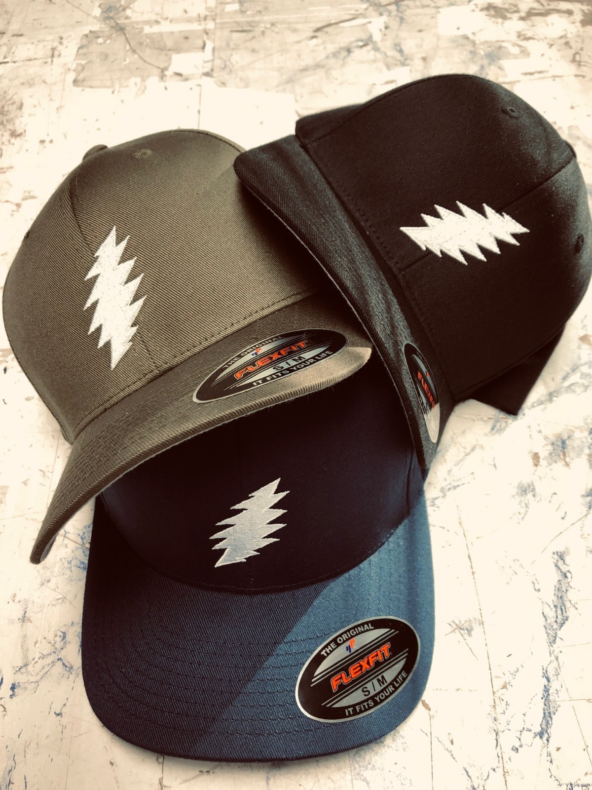 Grateful Dead SYF ‘Bolt” Embroidered Flexfit Ball Cap Black, Navy or Olive