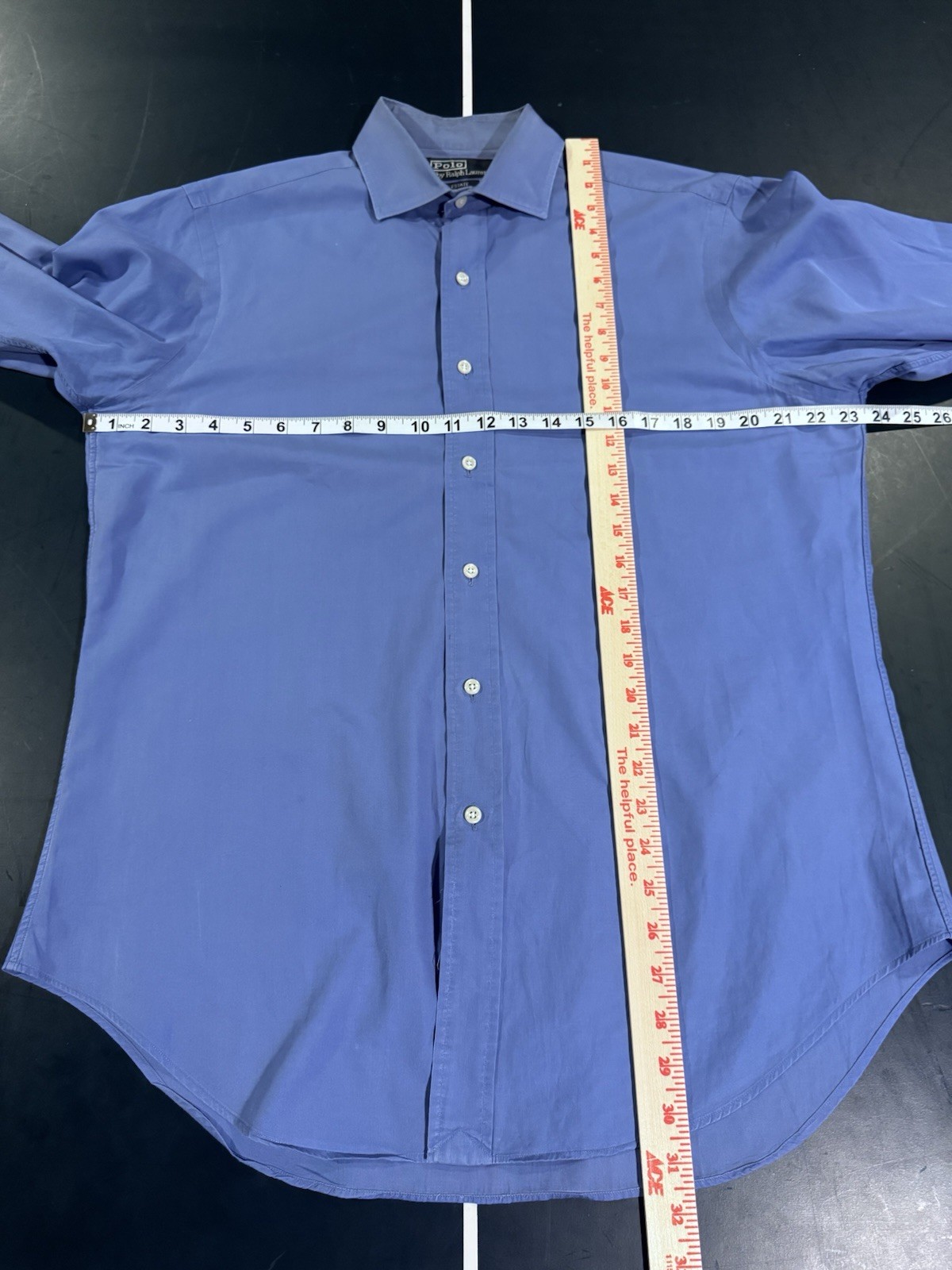 Polo by Ralph Lauren Estate Blue Solid 100% Cotton Easy Care Dress Shirt 15.5-33