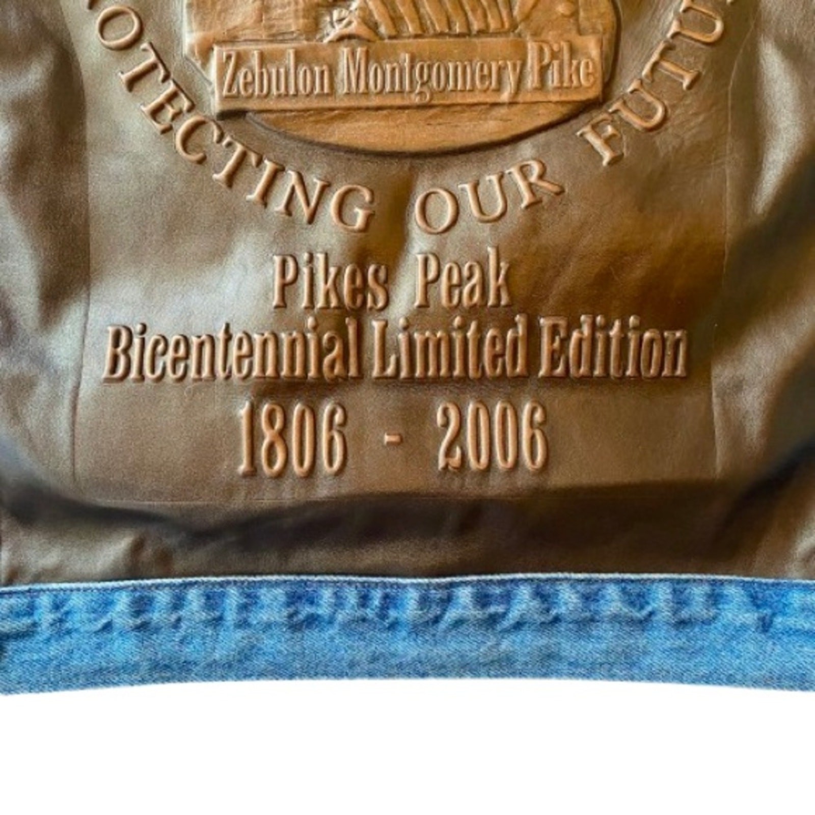 Vintage Denim Biker Vest Embossed Faux Leather Panel Sleeveless Pikes Peak 2XL