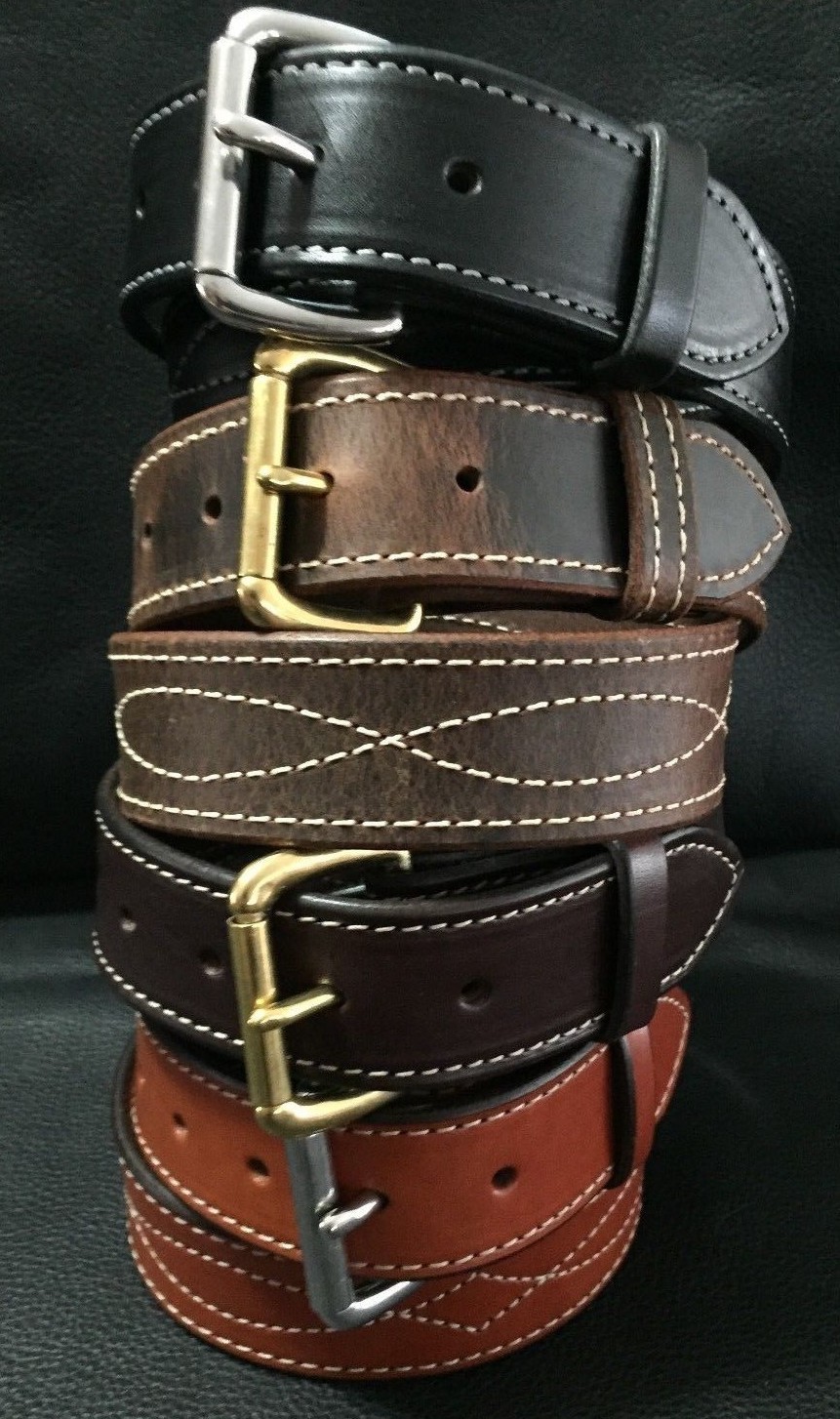1-1/2″Diamond Stitched Genuine Real Leather Dress Gun Belt Strap Buckle_Amish