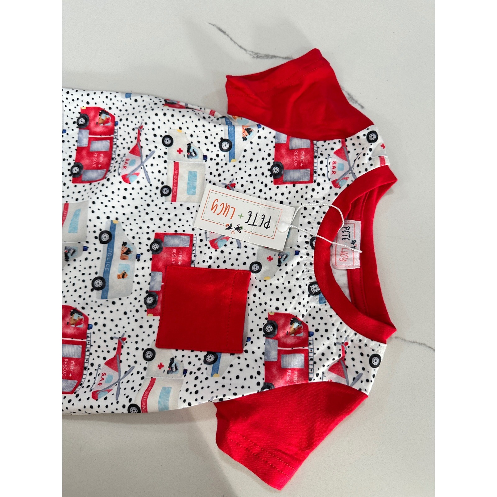 Pete + Lucy First Responders Fire Truck Police Baby Romper 6-9M New