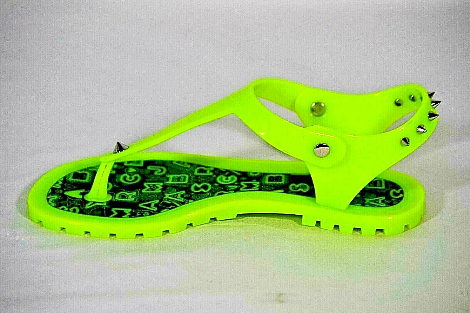 Marc Fisher Womens Silver Studded Polycarbon Neon Green Flat Sandal Size 35