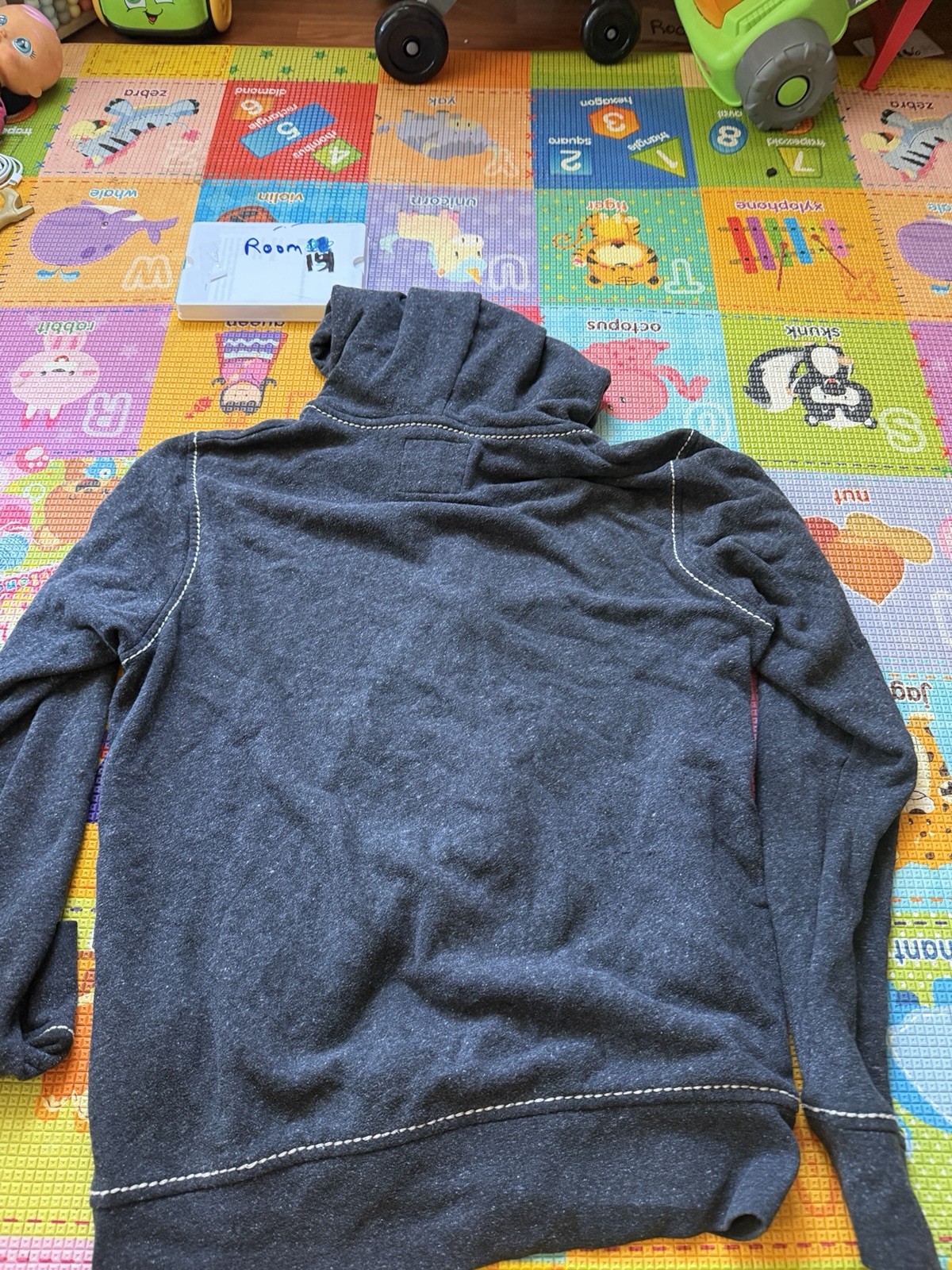 True Religion Men Gray Zip Up Jacket Hoodie Sz XL Buddha Logo Contrast Stitching