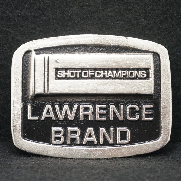 WF01130 *NOS* VINTAGE 1970s **LAWRENCE SHOT** BRAND GUN PEWTER BELT BUCKLE