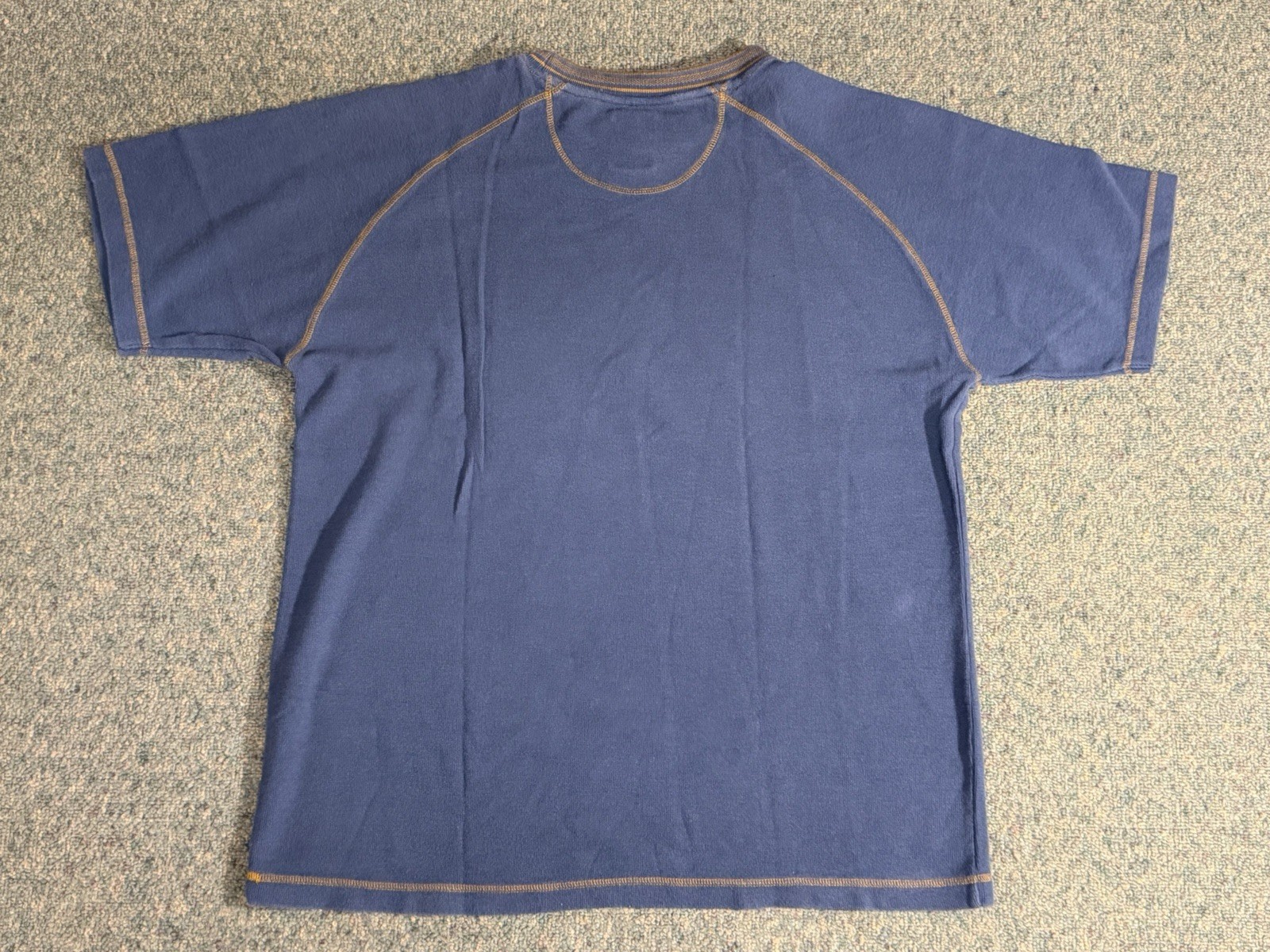 Vintage 90s Alf Kuhl Waffle Knit T Shirt Mens L Blue Jacquard Embroidered Collar