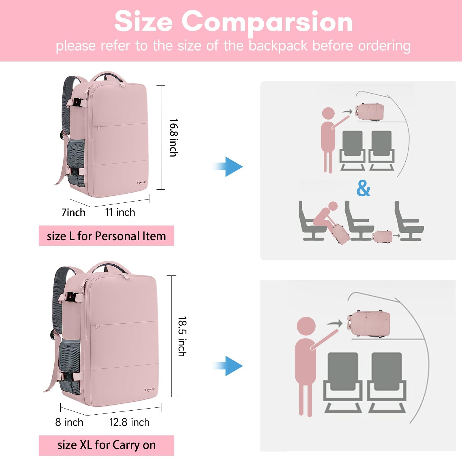 Taygeer Travel Backpack for Women, TSA Carry On Backpack Flight Approved