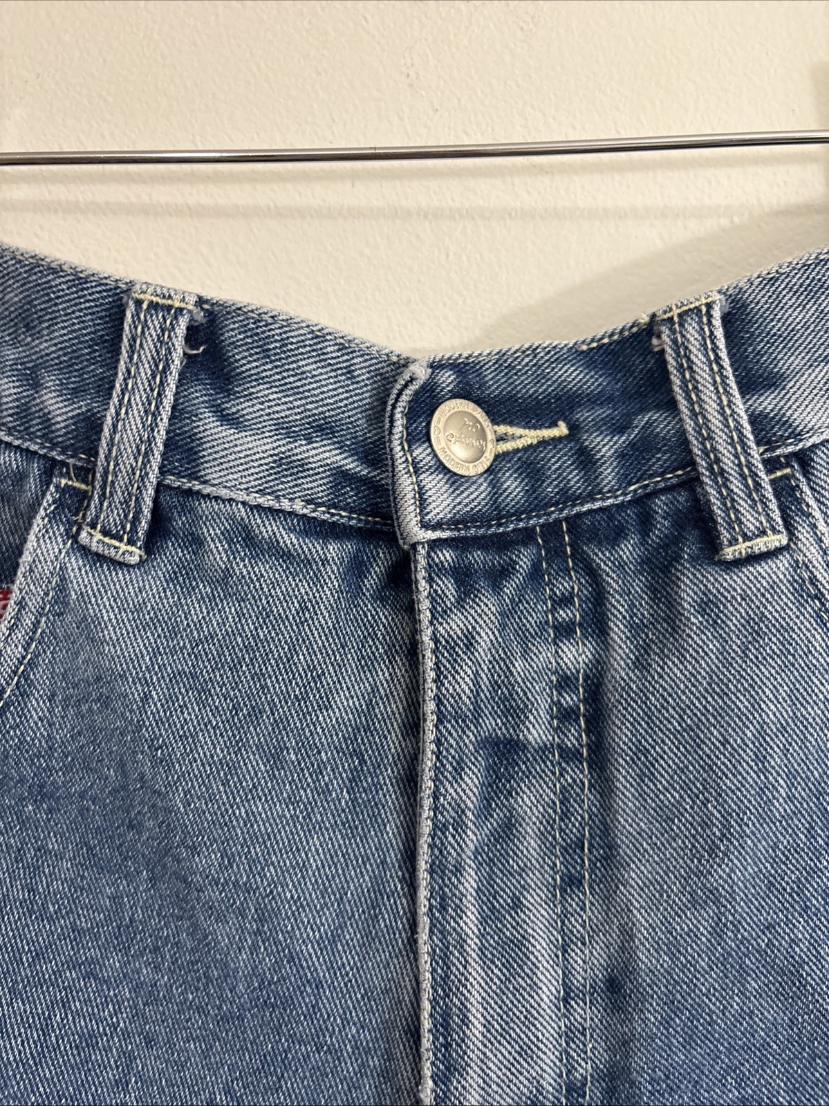 No Excuses High Waisted Denim Jean Shorts Hearts Sz 9/10 Y2K Aesthetic