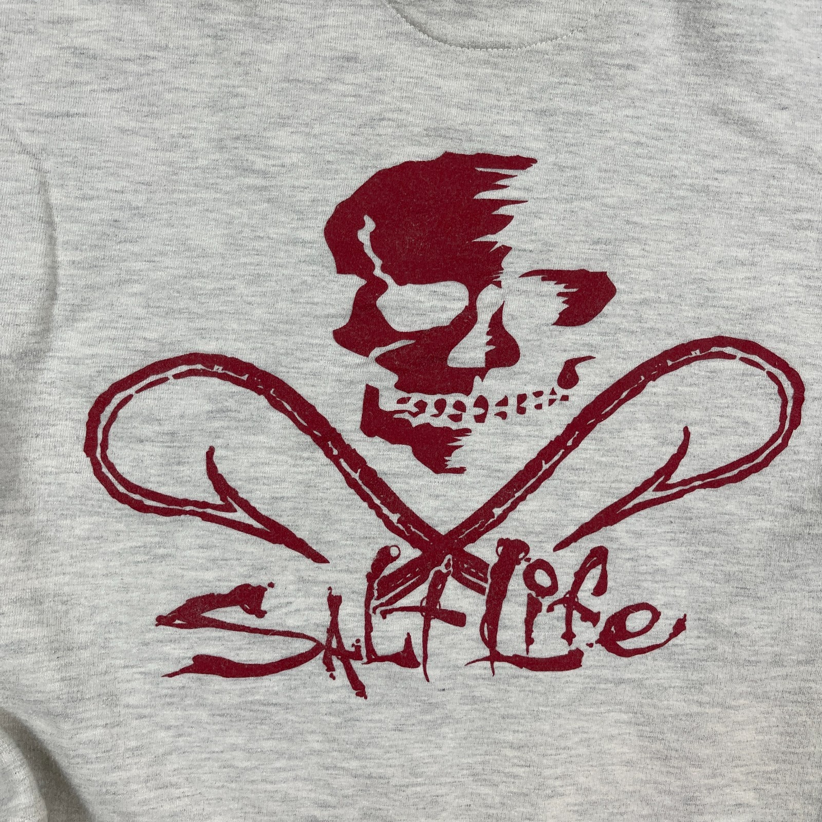 Salt life Hoodie Mens Small Gray Skull & Hooks Fishing Logo Drawstring *Flaw