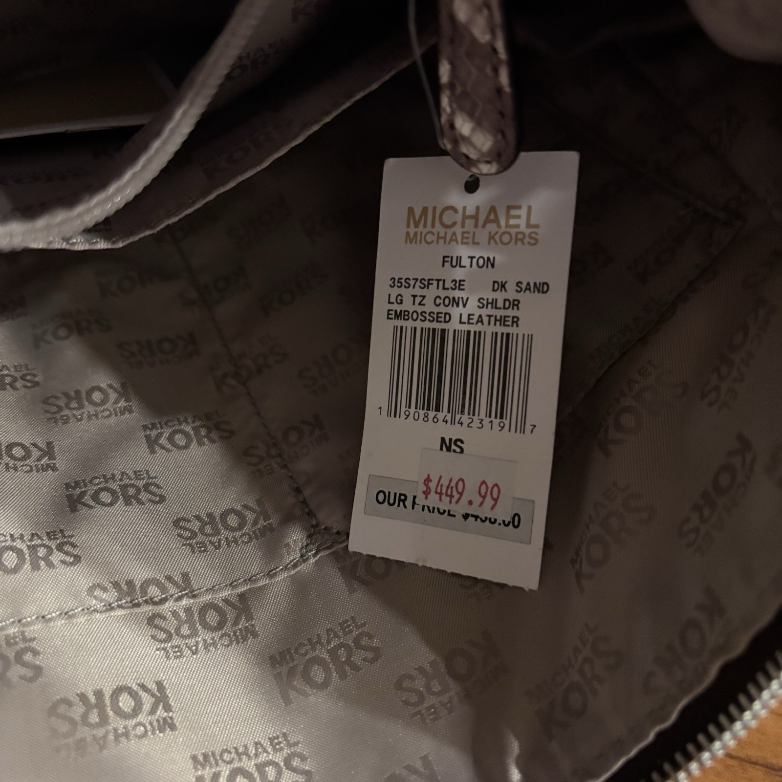 NWT Michael Kors Fulton Medium Top Zip Shoulder Bag, python leather exterior