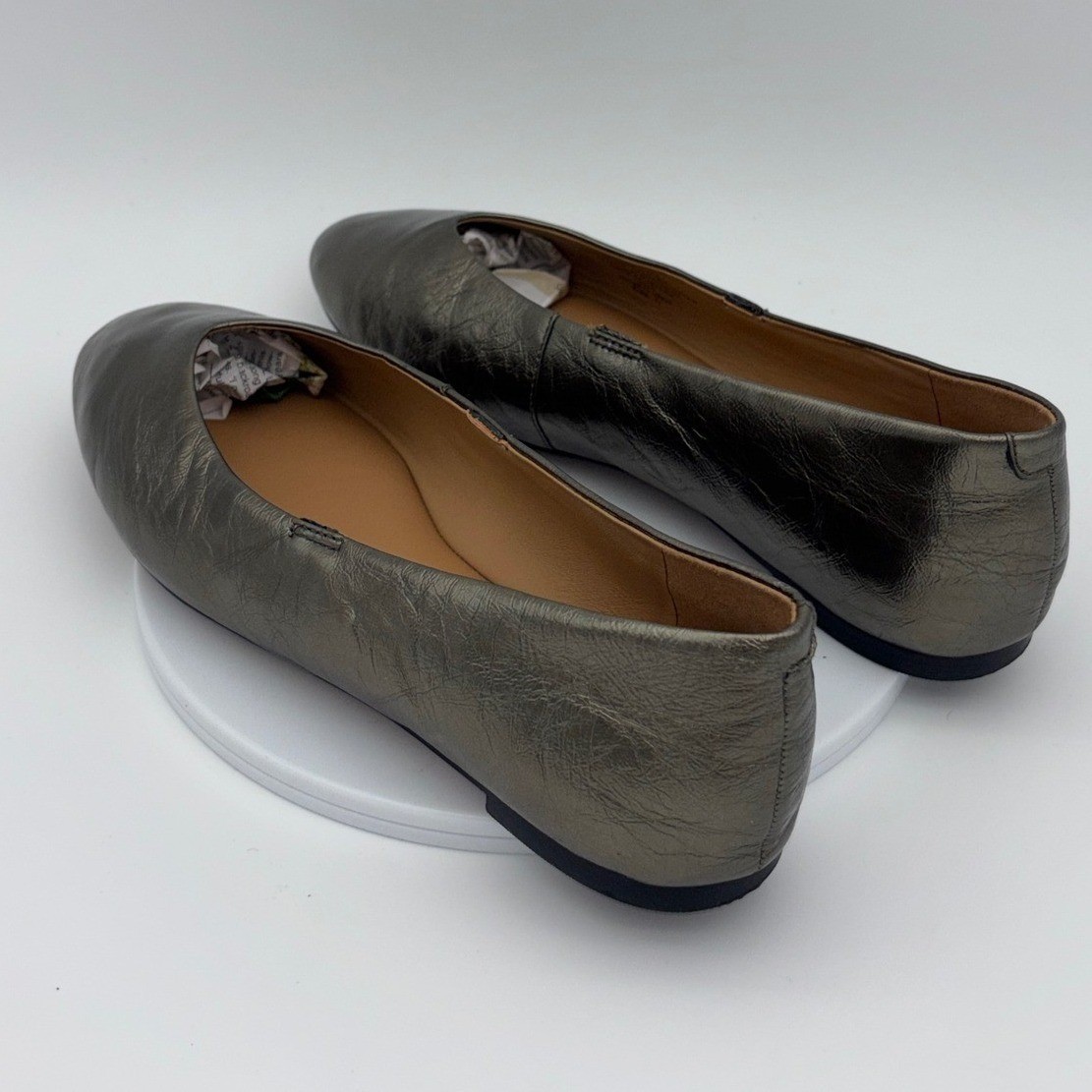 MADEWELL Gold Ballet Flat Shoe Metallic Pewter Leather Round Square Women’s 11