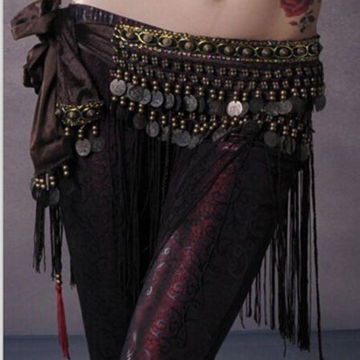 Belly Dance Hip Scarf Coin Belt Tribal Costume Fringe Tassel Belt Copper Costume