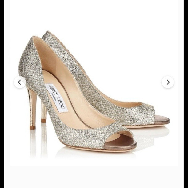 Jimmy Choo Silver Glitter Peep Toe Stiletto Pumps Women’s US 5.5