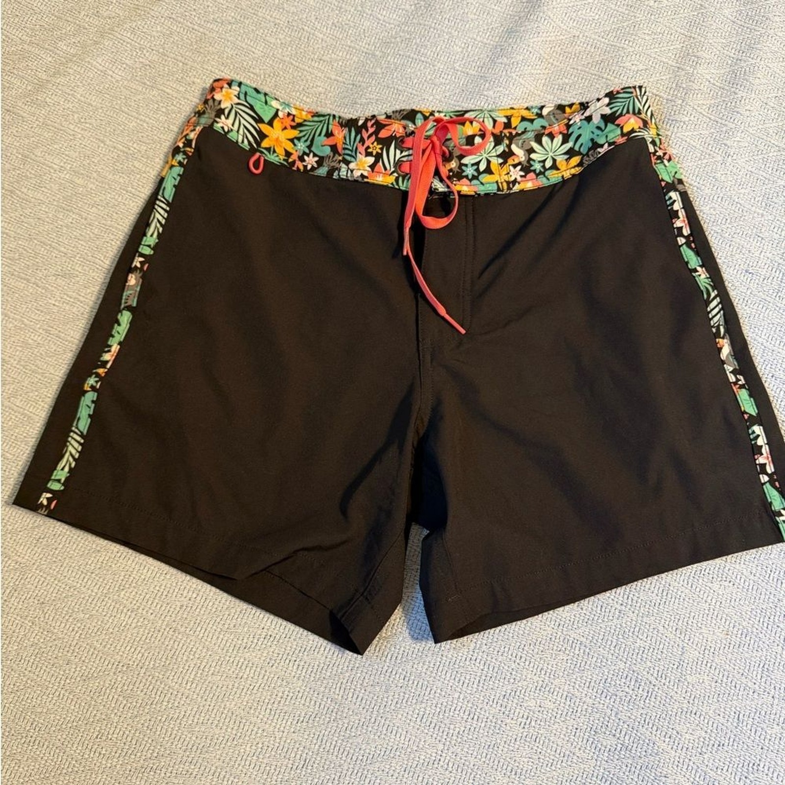 chubbies The Bloomerangs Black Swimwear with Coral and Teal Floral Trim