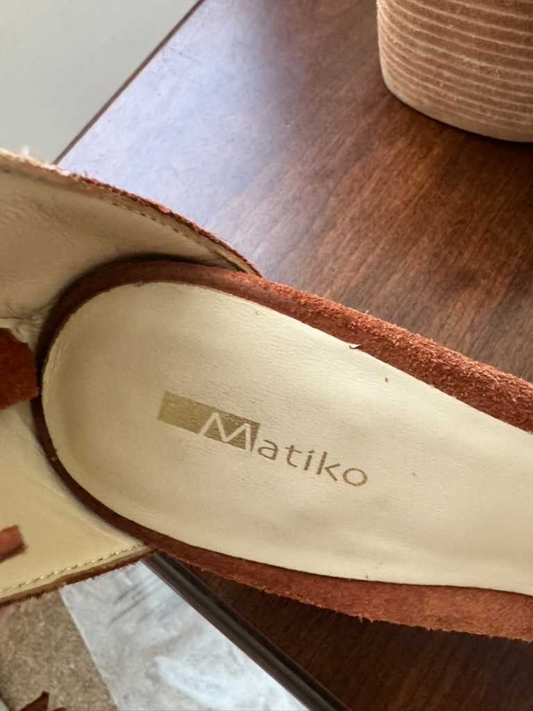 New Matiko Morgan Suede Brown Fringe Heel Rust size Eur 39 Boho Western