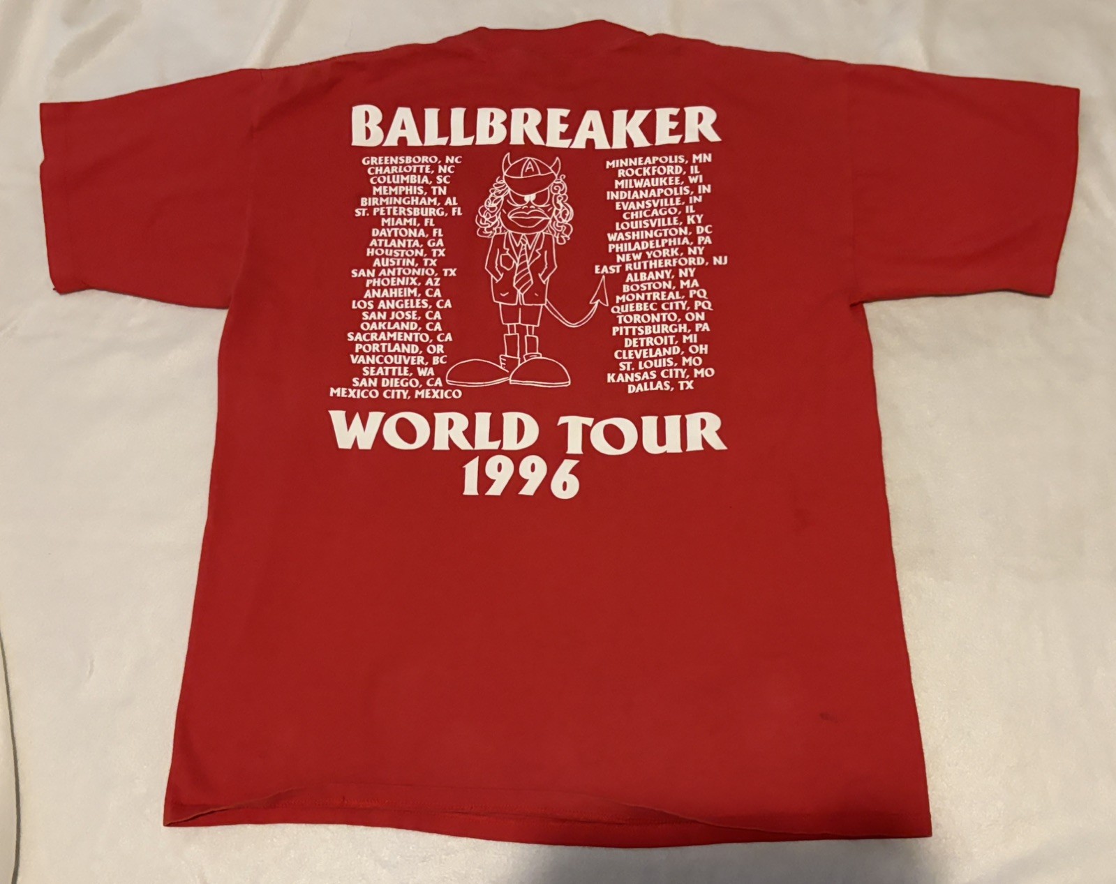 VTG Distressed AC/DC Ballbreaker 1996 Brockum World Tour Red T-Shirt Size XL