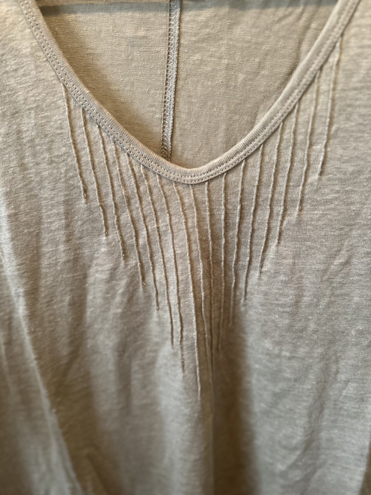 Orvis Linen Minimalist Green Pintuck Womens Short Sleeve Top XL Granola Coastal