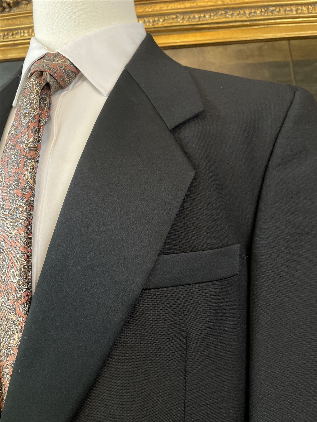 VTG Gianelli Uomo 42R 34 x 28 2Pc Black Wool Blend Hopsack 1Btn Tuxedo