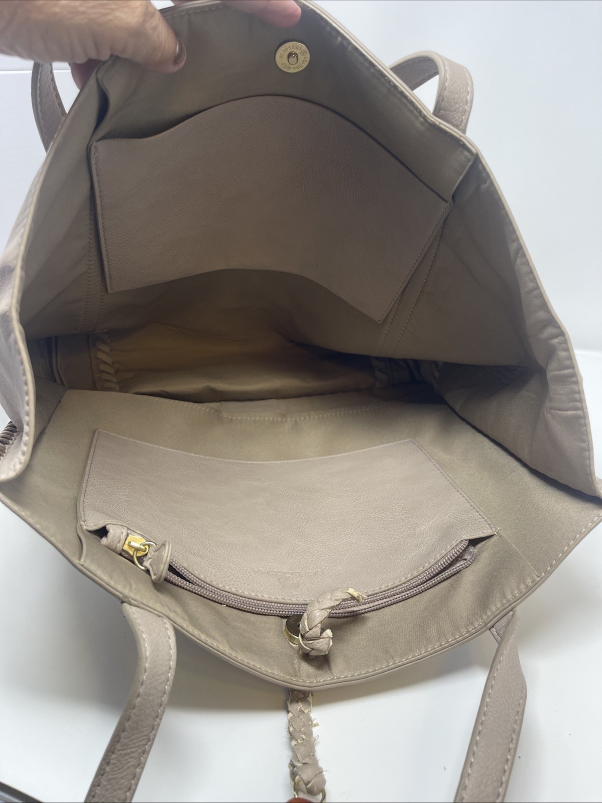 Big Buddha Tote Bag Purse Handbag Beige Tassel Large WhipStitch Boho