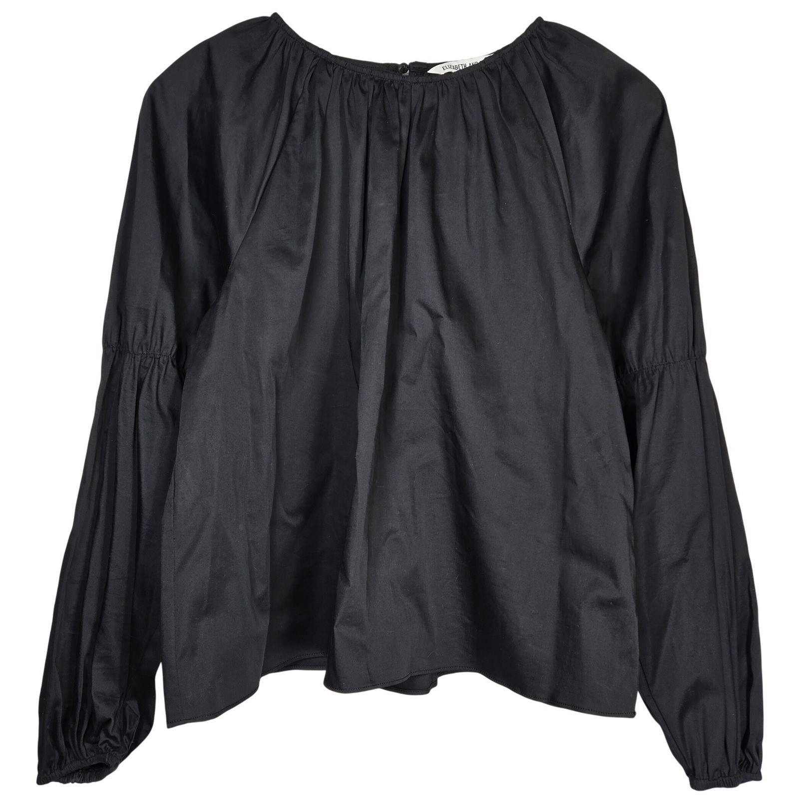 Elizabeth and James Black Cotton Blend Puff Sleeve Blouse Top Small 147966
