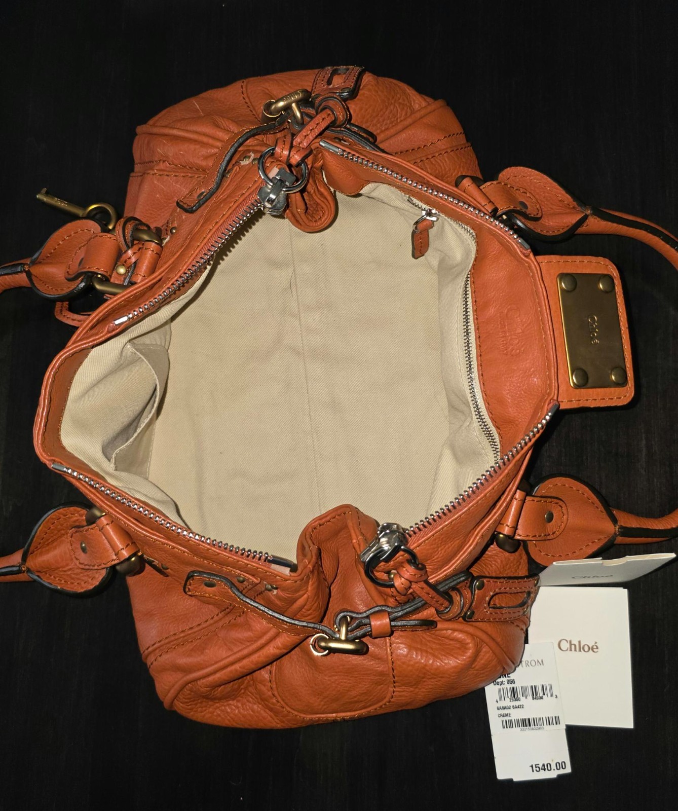 Chloé Paddington Medium Leather Satchel Bag Burnt Orange Brass Lock & Key