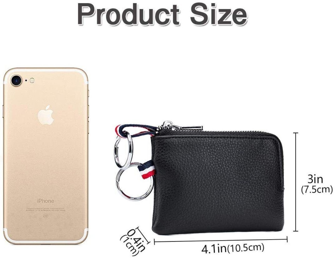 Genuine Leather Coin Purse Change Pouch With Zipper & Key Chain For Men Women