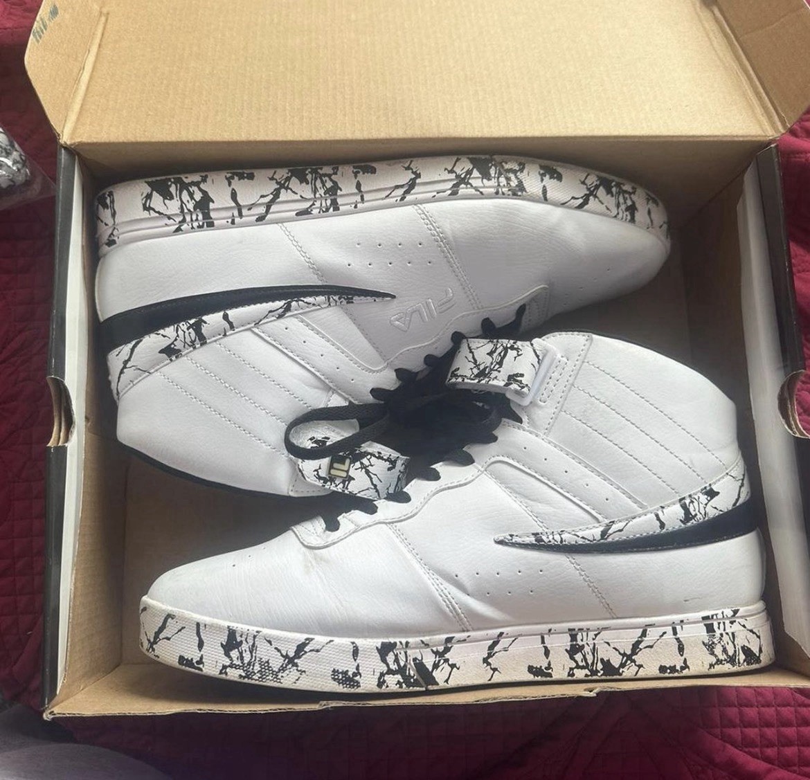 FILA Men’s Mid Top Sneaker White/Black Lace-Up Athletic Splatter Pattern