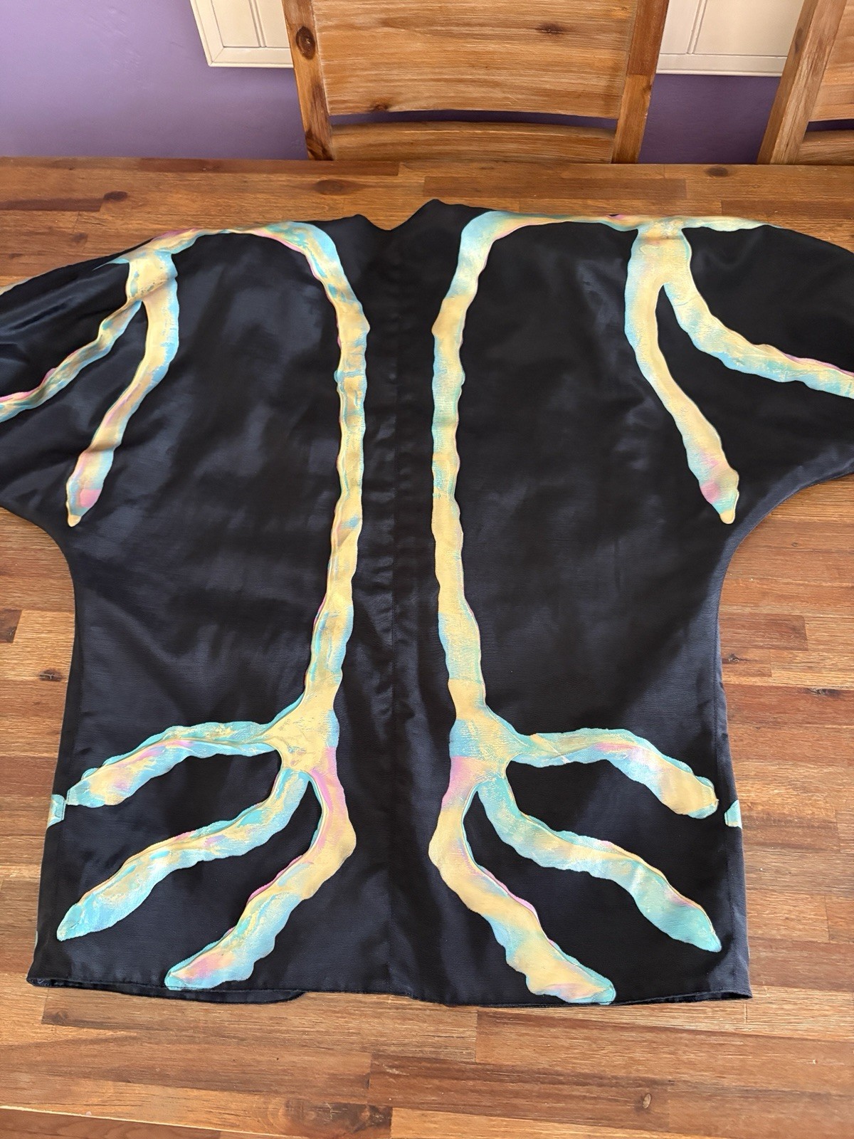 VTG TERRY & TONI Hand Painted Kimono Jacket Black Batwing Cocoon Art To Wear 80s