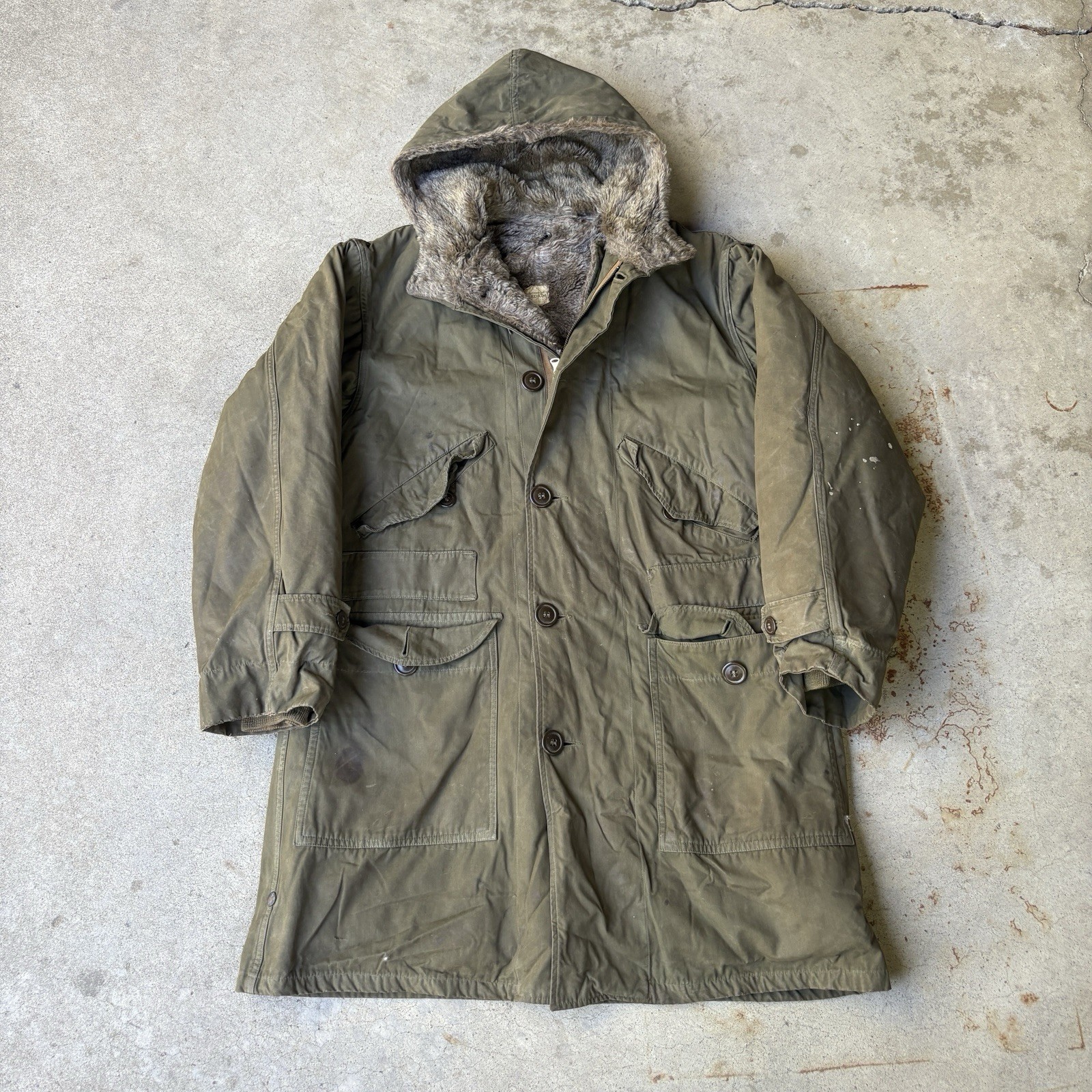 vintage 40’s WW2 Military Navy N1 Deck Parka Coat Men’s Medium Alpaca Lined