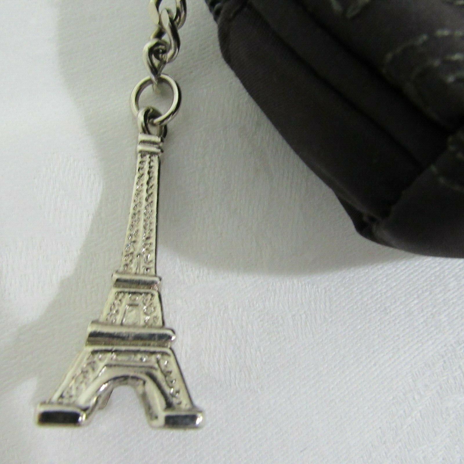 2 Cosmetic Bags w Eiffel Tower Zipper Pull Charms 10″ and 5.5″ Black From Paris