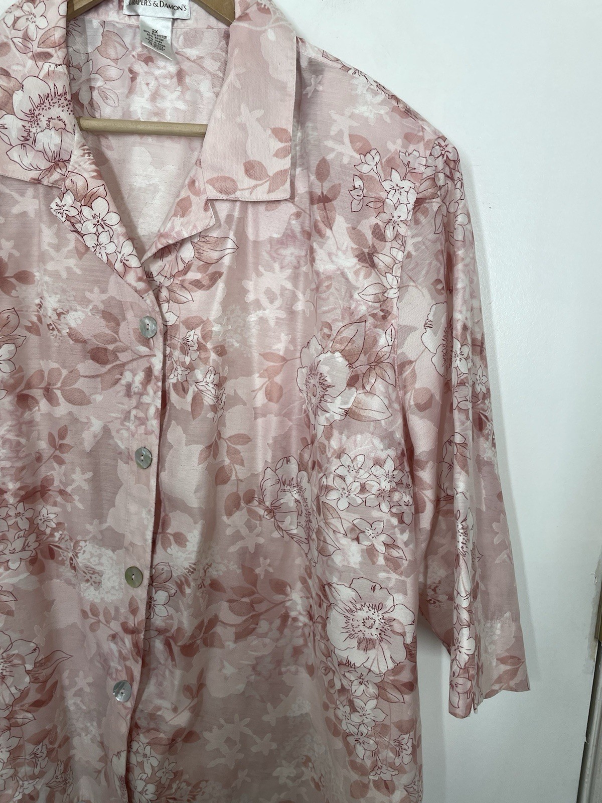 DRAPER’S & DAMON’S Floral Semi Sheer Button Up Top Shirt Blouse Pink Size 2X