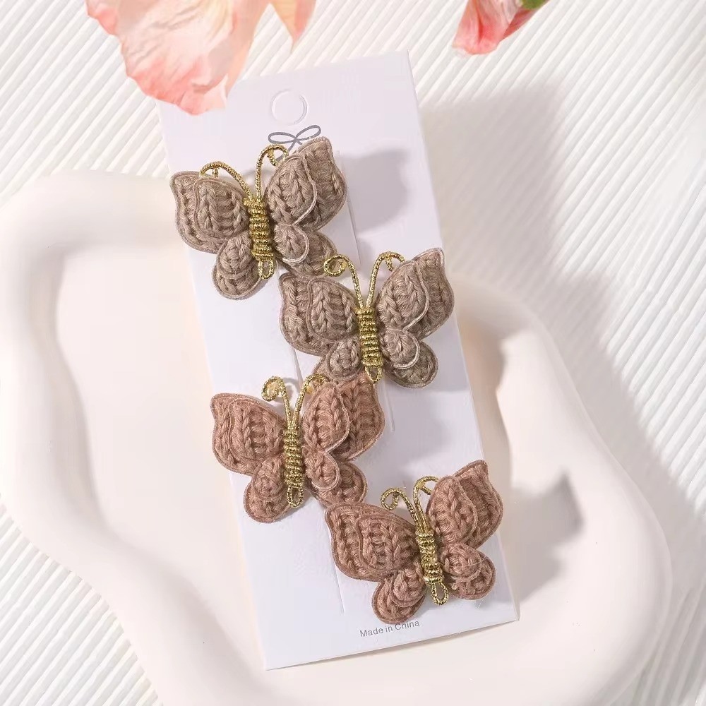 4pc Baby Girl Bow Butterfly Wool Crochet Hair Clips-Cute Set