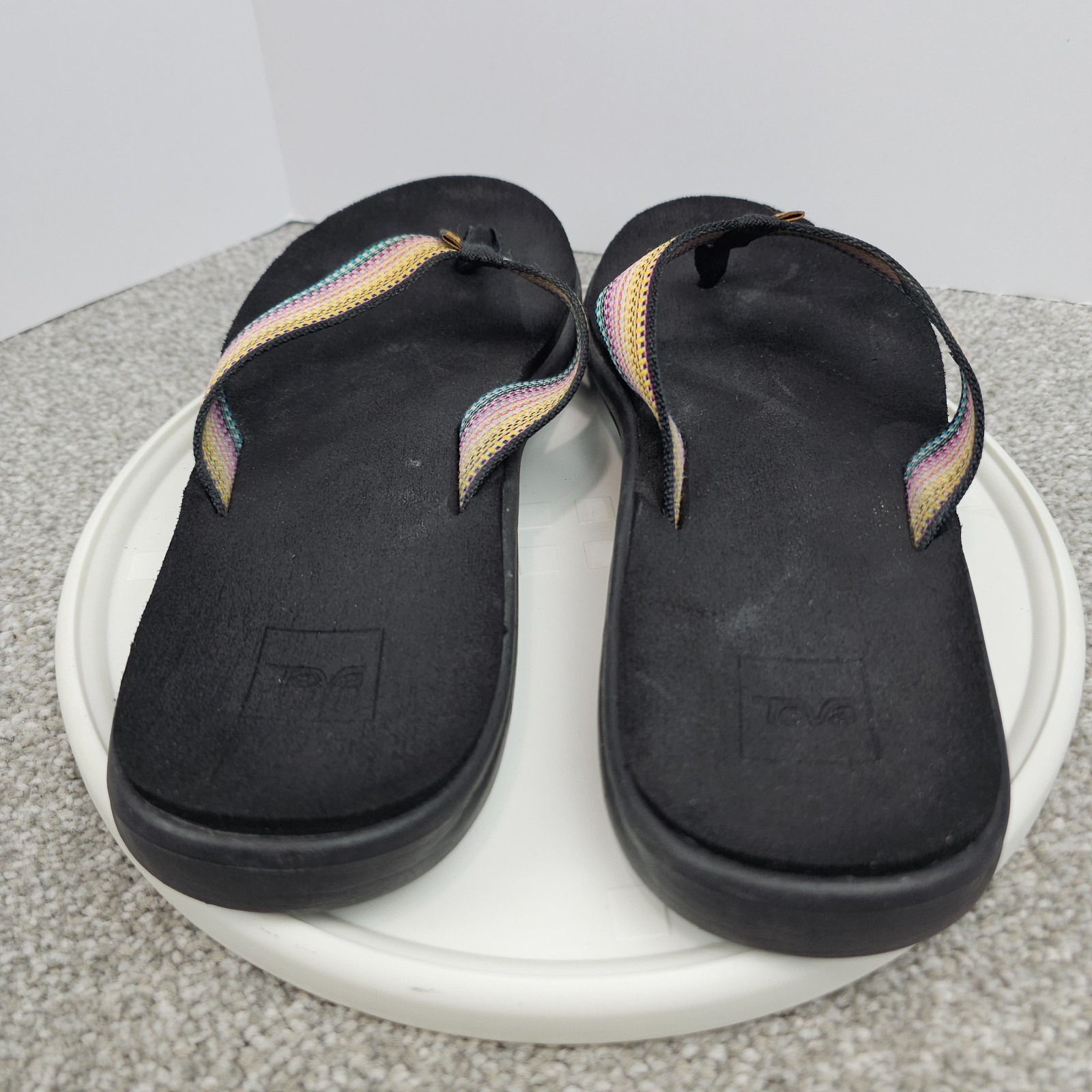 Teva Womens Voya Flip Flops Antiguous Black Multi Color Straps Size 10 US