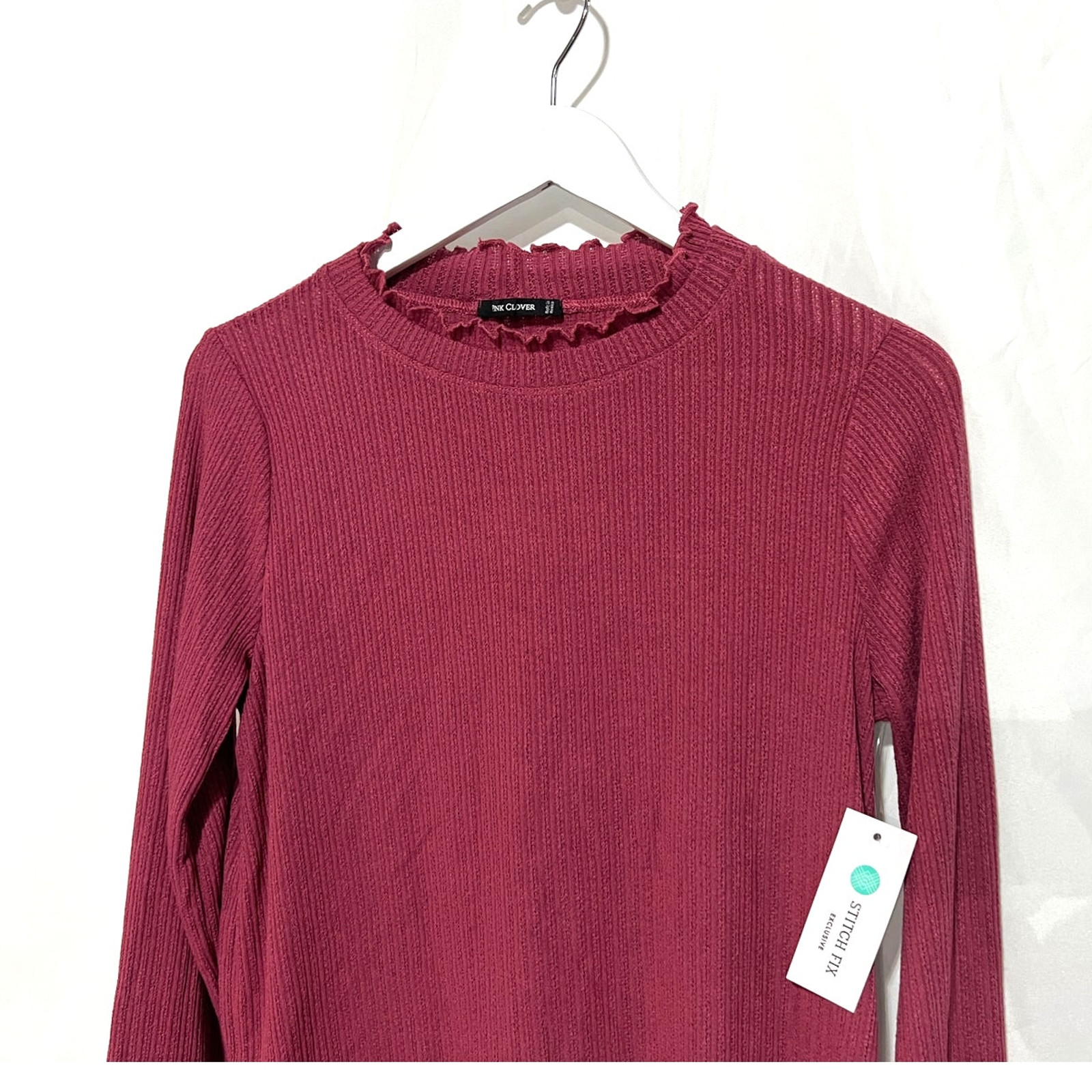 Pink Clover Top Womens Large Long Sleeve Mock Neck Ribbed Stitch Fix Mauve NEW