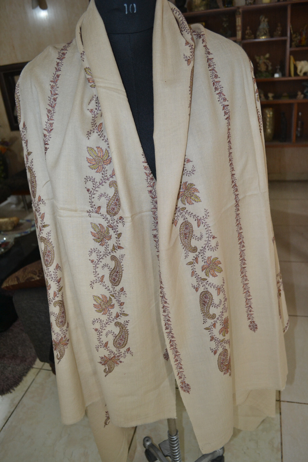 BEIGE pestel MICRO JAAL KASHMIRI EMBROIDERY SHAWL ~ 100% CASHMERE PASHMINA