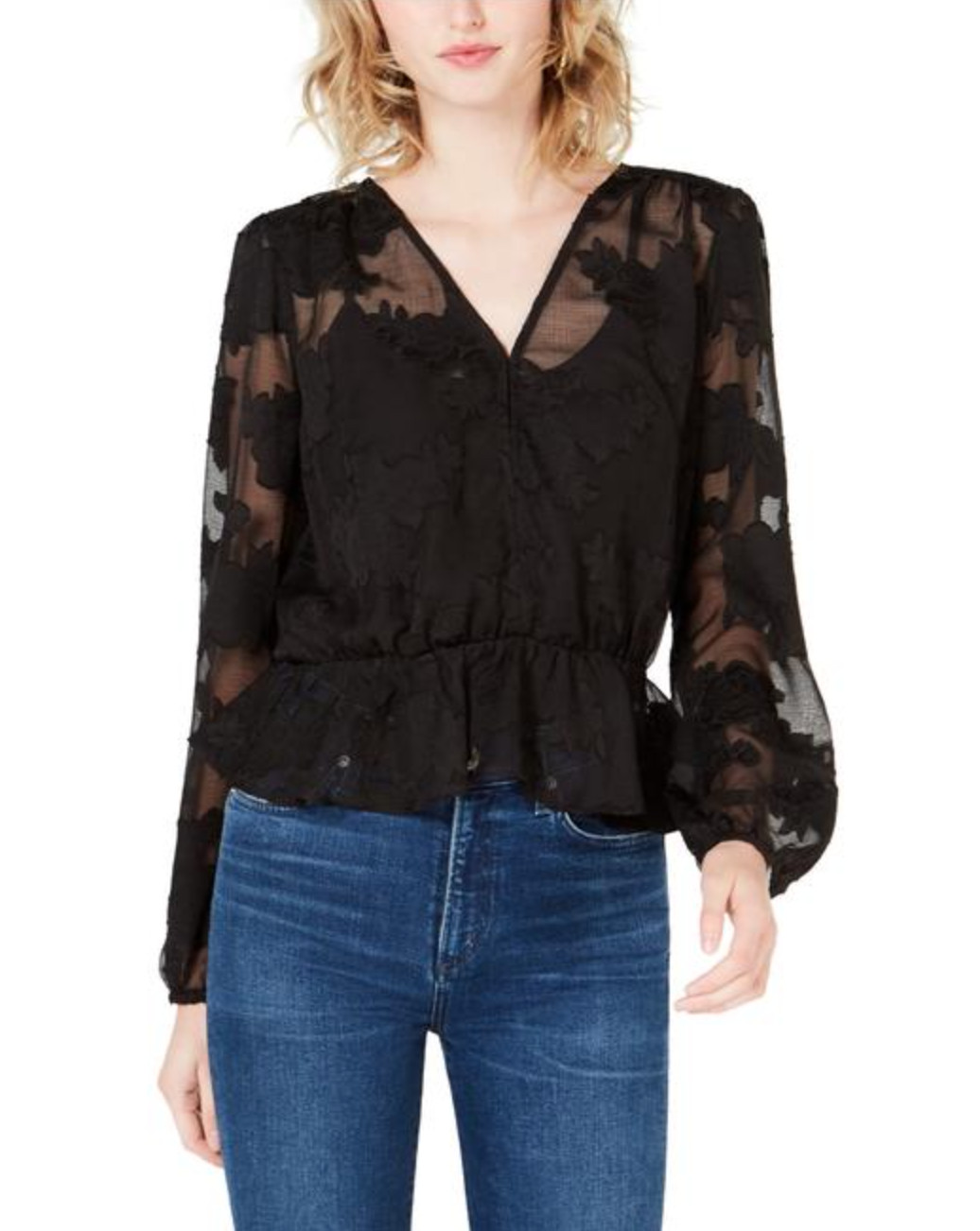 Bar III Top Black Burnout Faux Wrap Sheer Sz XS NEW NWT 208