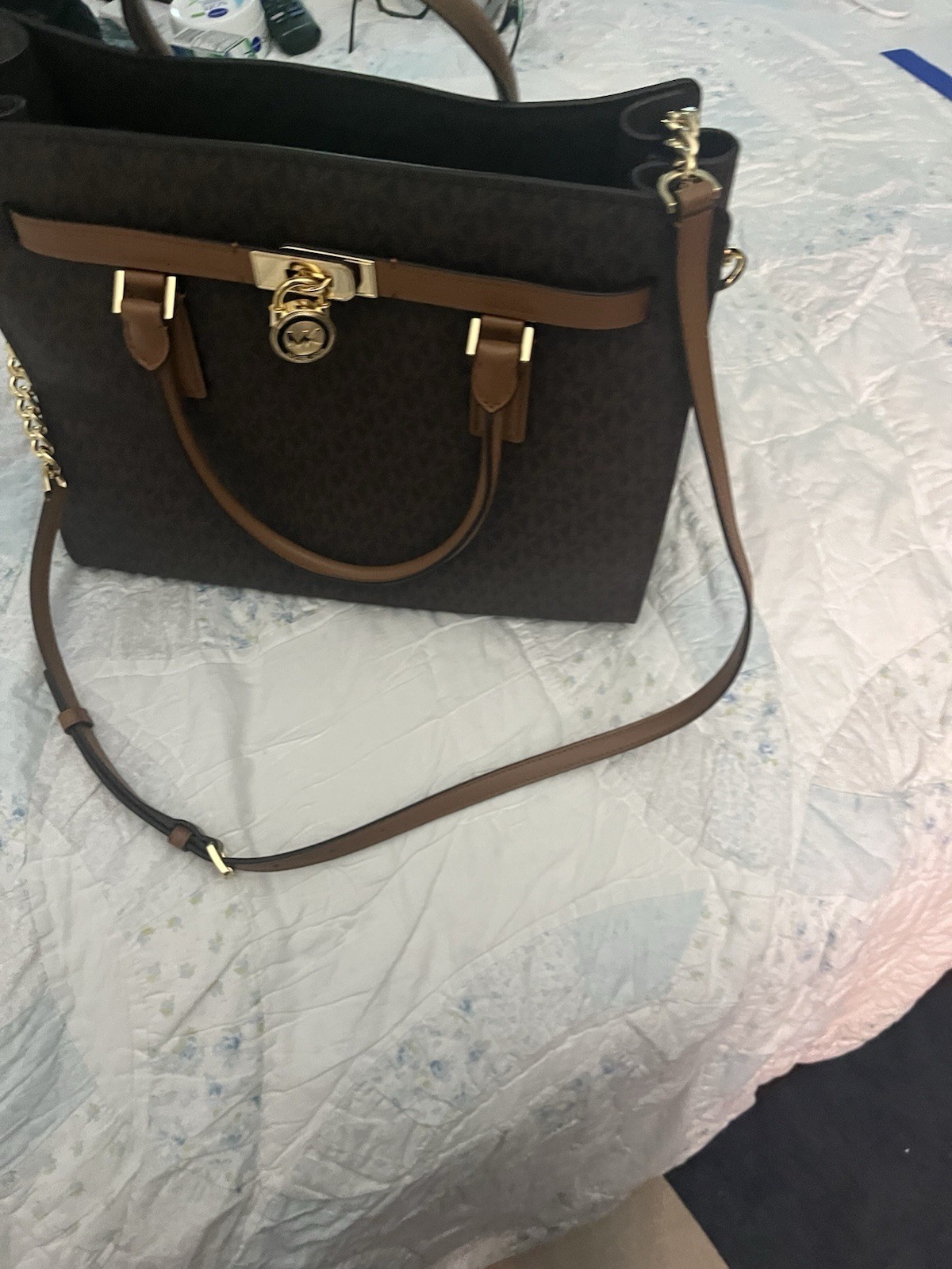 Michael Kors Hamilton Large Crossbody Handbag Signature Brown Logo