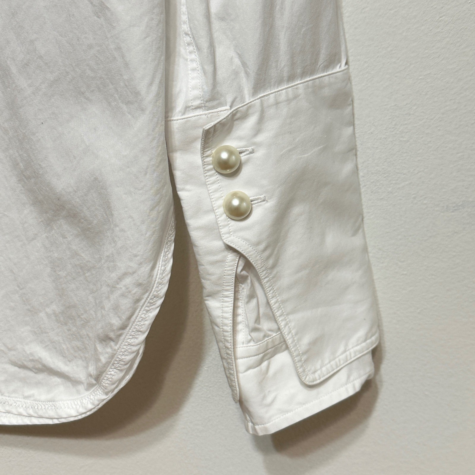 3.1 Phillip Lim Pearl Double Cuff Blouse Womens 6 White Cotton Poplin Luxury