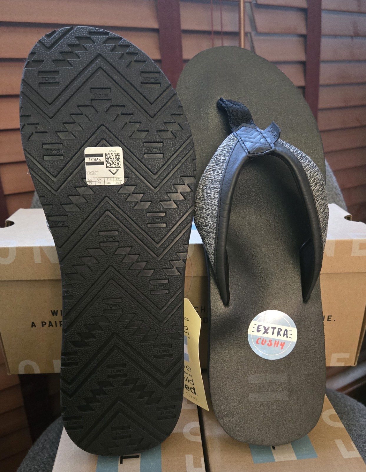 Toms Men’s Santiago Sandals Size 13M – Forged Iron Grey & Black NIB Thong