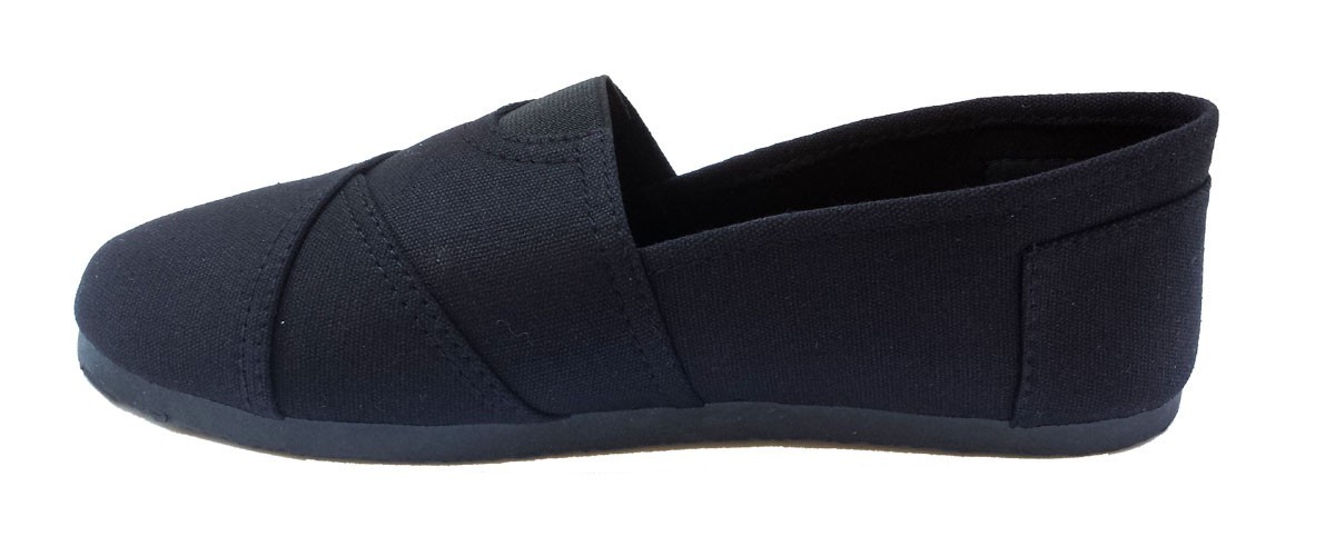 WOMENS CANVAS SLIP-ON FLATS BLACK WITH BLACK SOLE,ESPADRILLES,CHECK DESCRIPTION