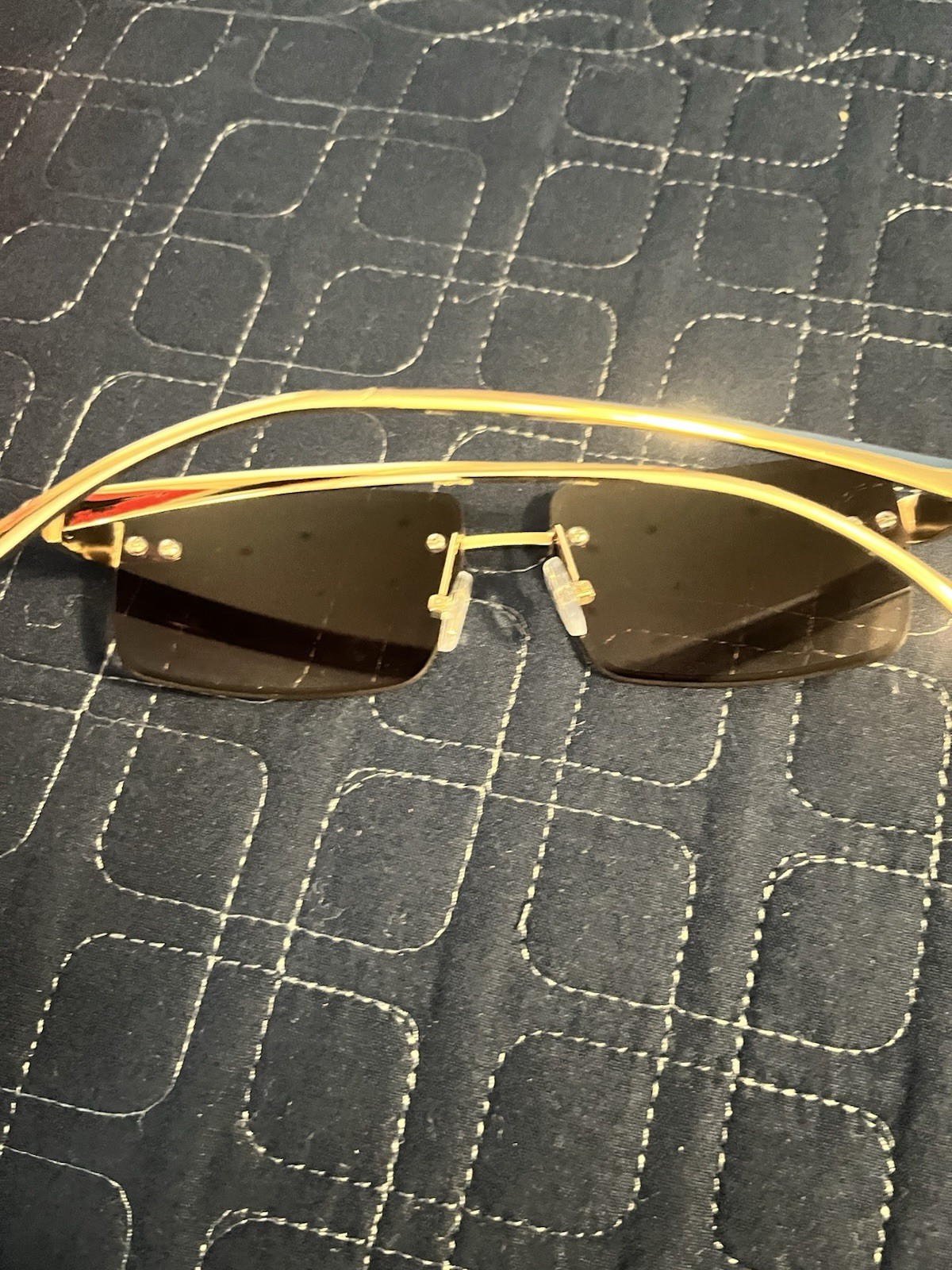 Cartier Rimless Sunglasses Gold Metal Frame Gray Tinted, Case Box