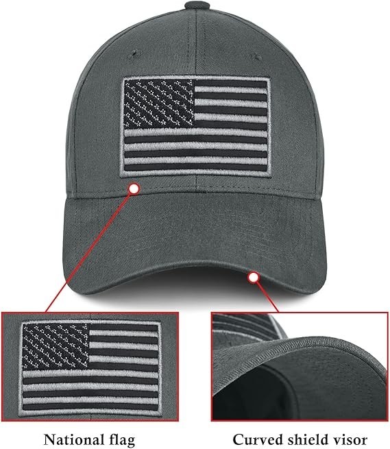 KIRAAT 3 Pack American Flag Baseball Cap Unisex,Low One Size Black＆grey＆khaki