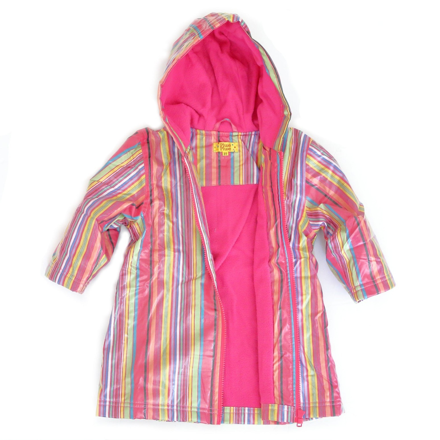 Pluie Pluie Girls Pink Striped Raincoat 100% Cotton Fleece Lined Jacket Size 7/8