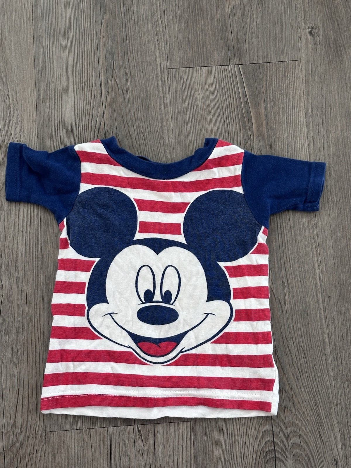 Vintage Disney Mickey Mouse TShirt 18M Red White Striped Cotton Toddler Tee